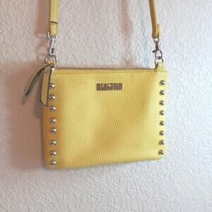 Kenneth Cole Reaction Studded Canary Yellow Pebbled Faux Leather Crossbody Bag